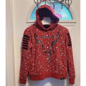 Switch Red Remarkable Chicago Bulls Hoodie‎ Splatter Paint Long Sleeves Unisex L